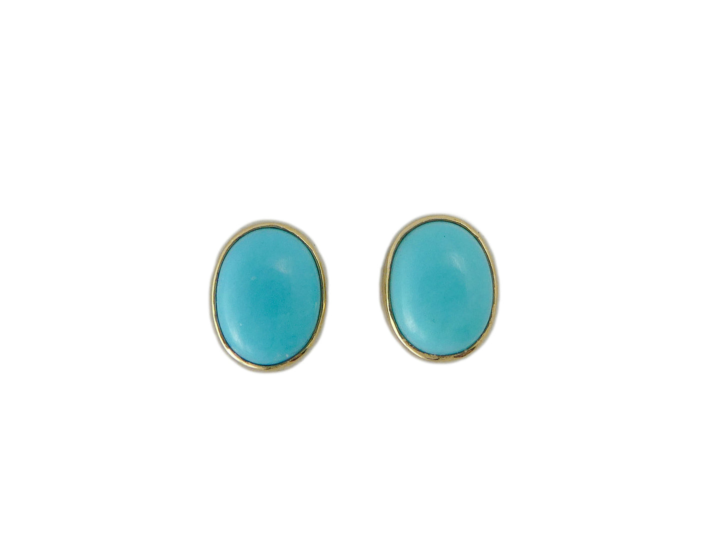Oval Turquoise 14k Yellow Gold Bezel Studs, 8x6mm oval cabochon earrings