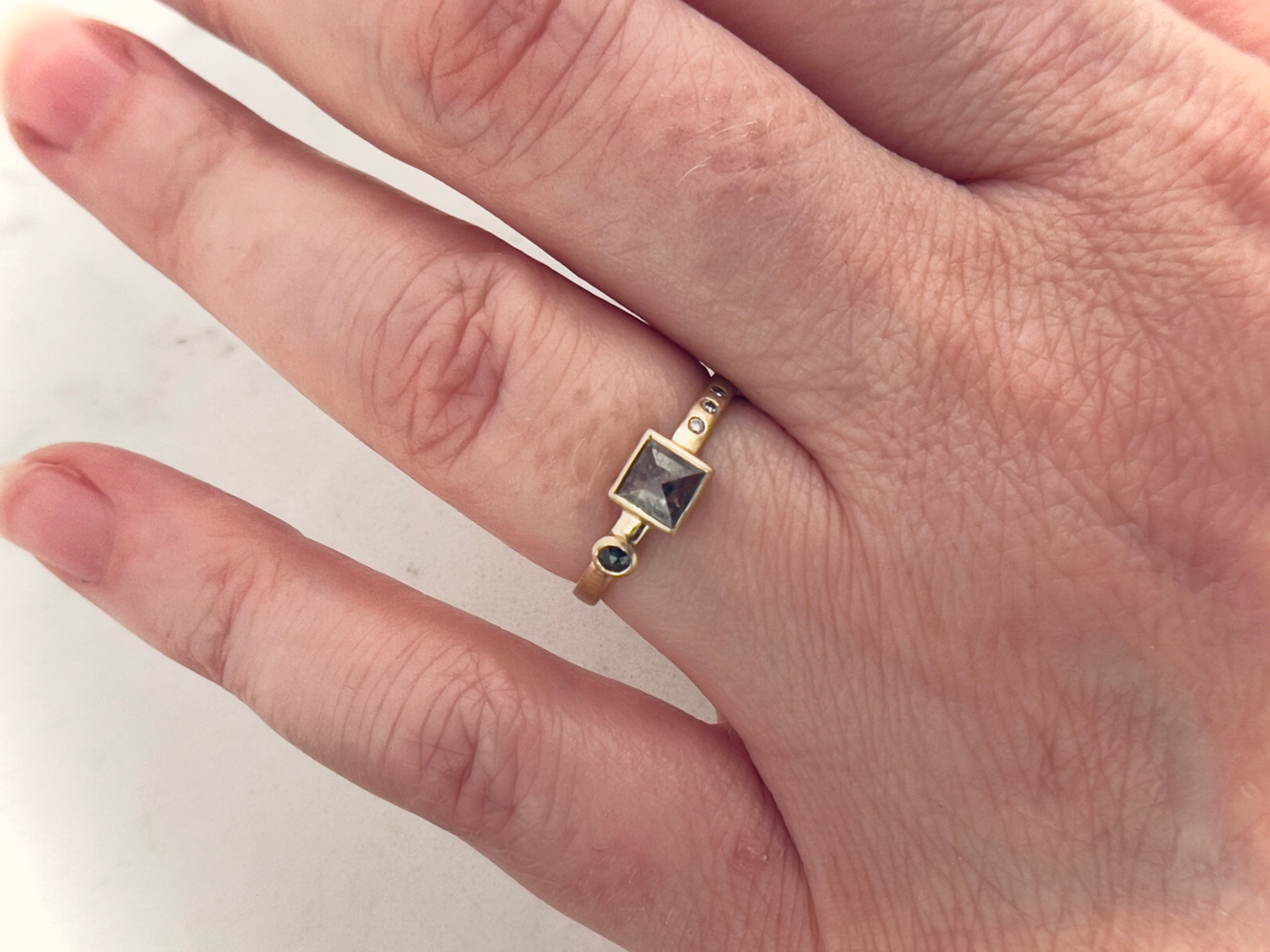 Princess Black Diamond Engagement Ring Square Black Diamond 14K Yellow Gold Engagement  Ring - Camellia Jewelry