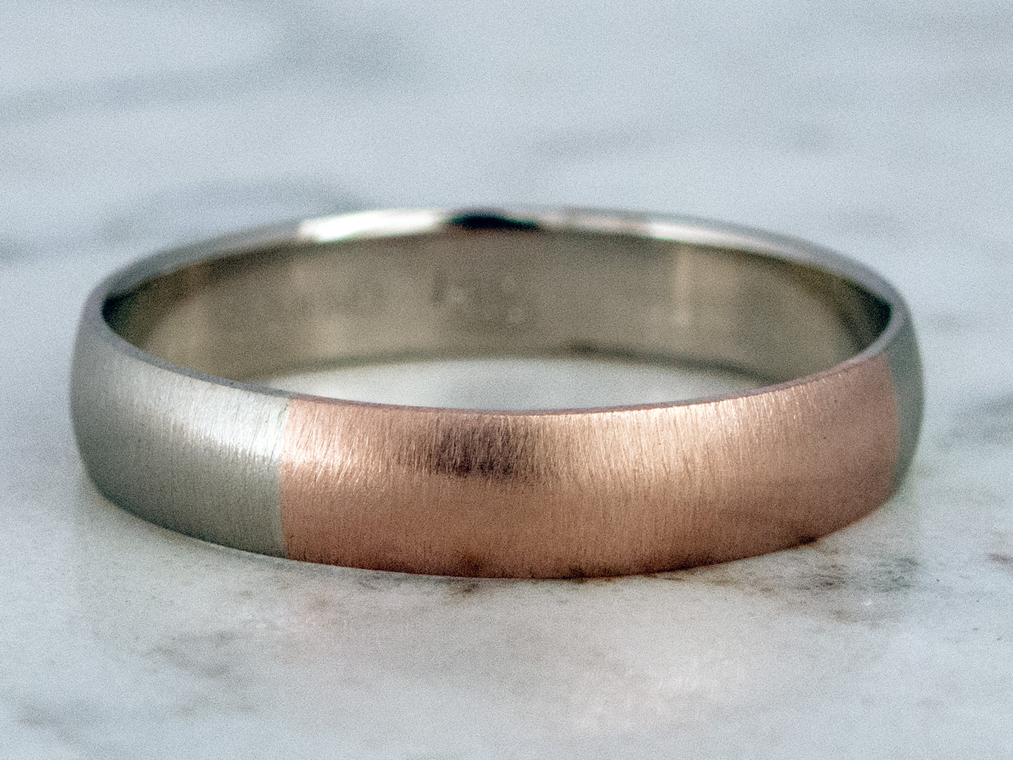 Wide Low Dome Two Tone Gold Wedding Ring - 3mm-6mm Opposites Attract band in a mix of white, yellow or rose gold