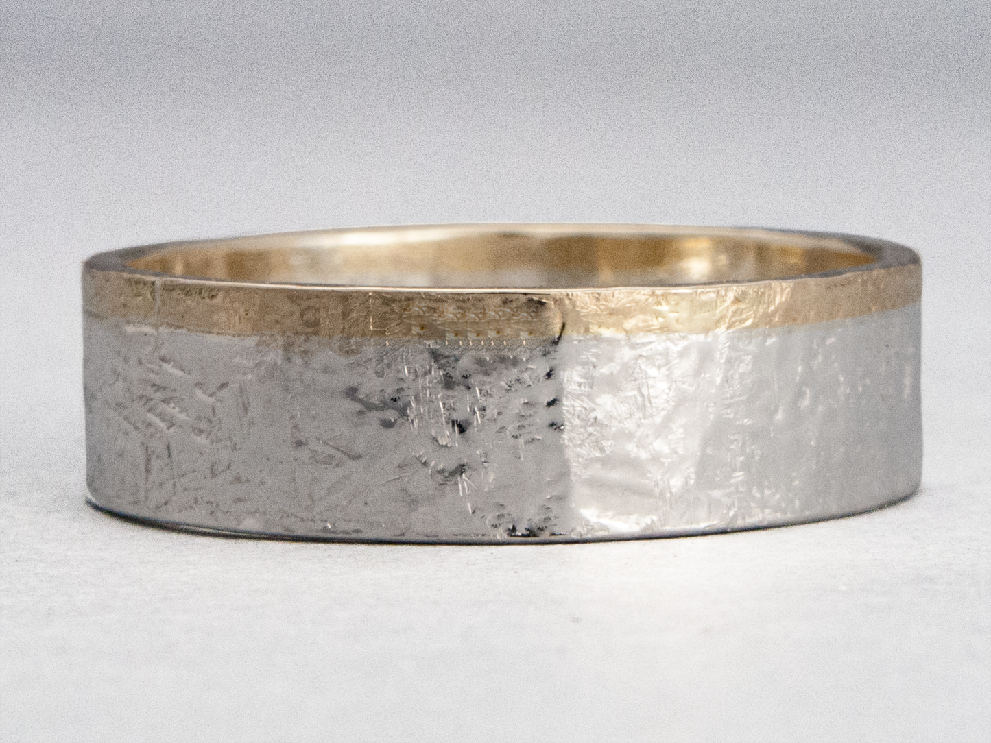 Part Of You Wide Flat Mixed Silver and Gold Wedding Band- Choice of 3mm-8mm widths, silver with a 1mm rail in white, rose or yellow gold