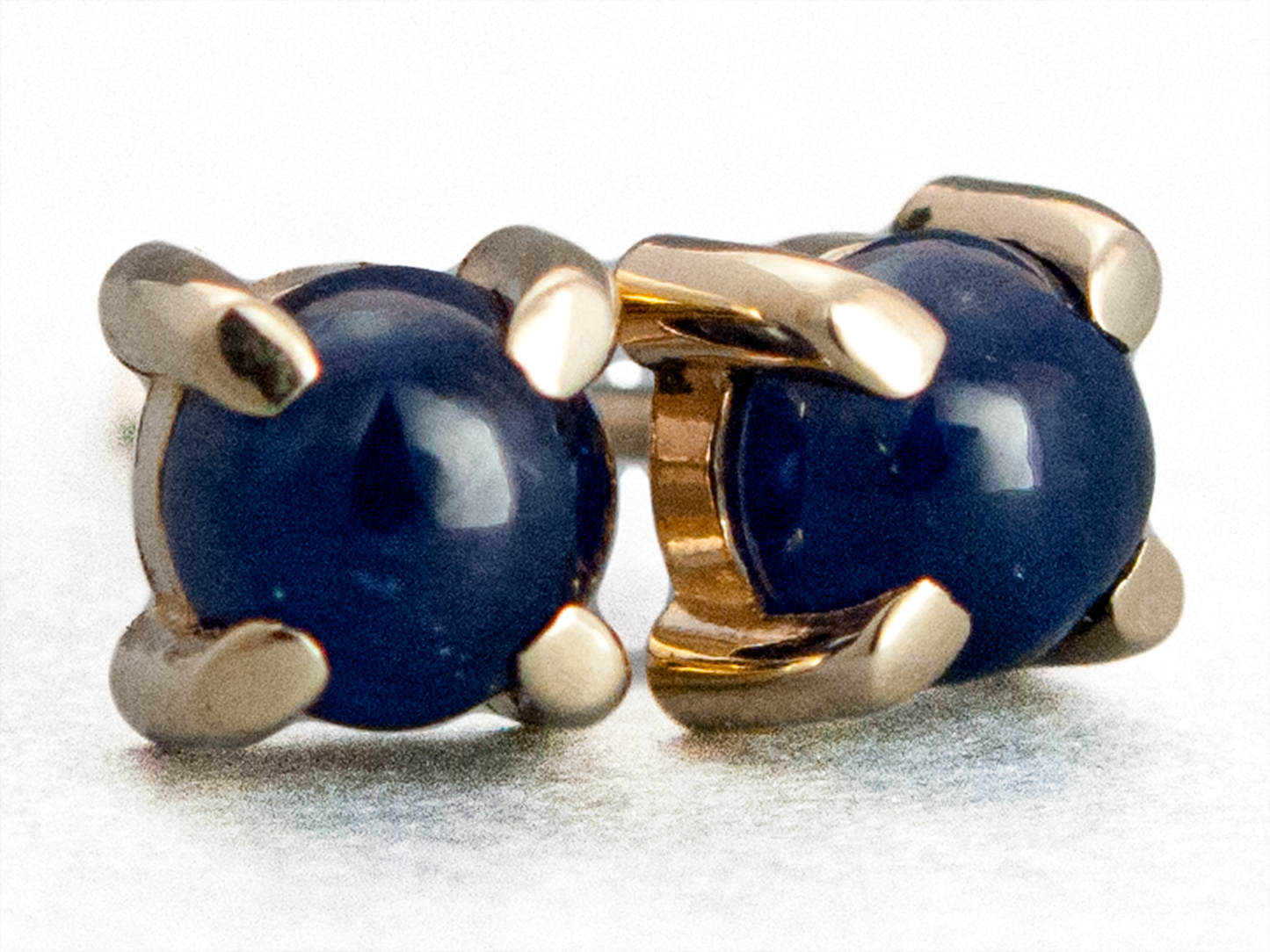 Blue Sapphire Cabochon 4 Prong Studs in 14k Gold - 4mm Round cabochon earrings in 14k rose, yellow or white gold