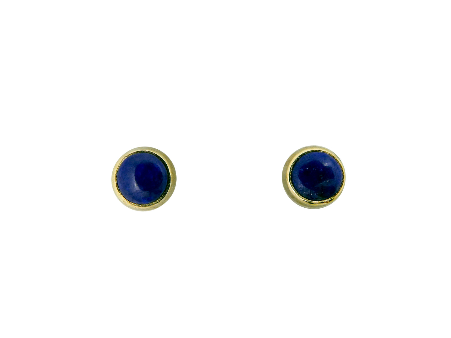 Mini Lapis Lazuli Gold Bezel Stud Earrings,  3mm round blue cabochon in 14k gold bezel