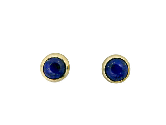 Small Lapis Lazuli Gold Bezel Stud Earrings,  4mm round blue cabochon in 14k gold bezel