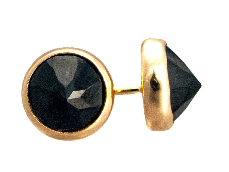 Black Spinel and Gold Spikes - 6mm solid 14k yellow gold Stud Earrings - Ready to Ship