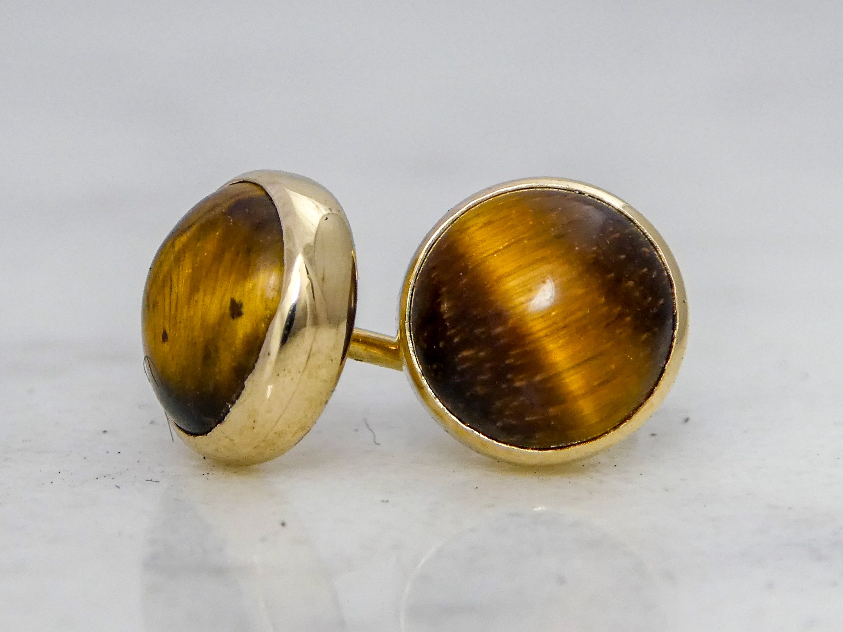 14K Yellow Gold Tigers store Eye Bead Ball Stud Earrings