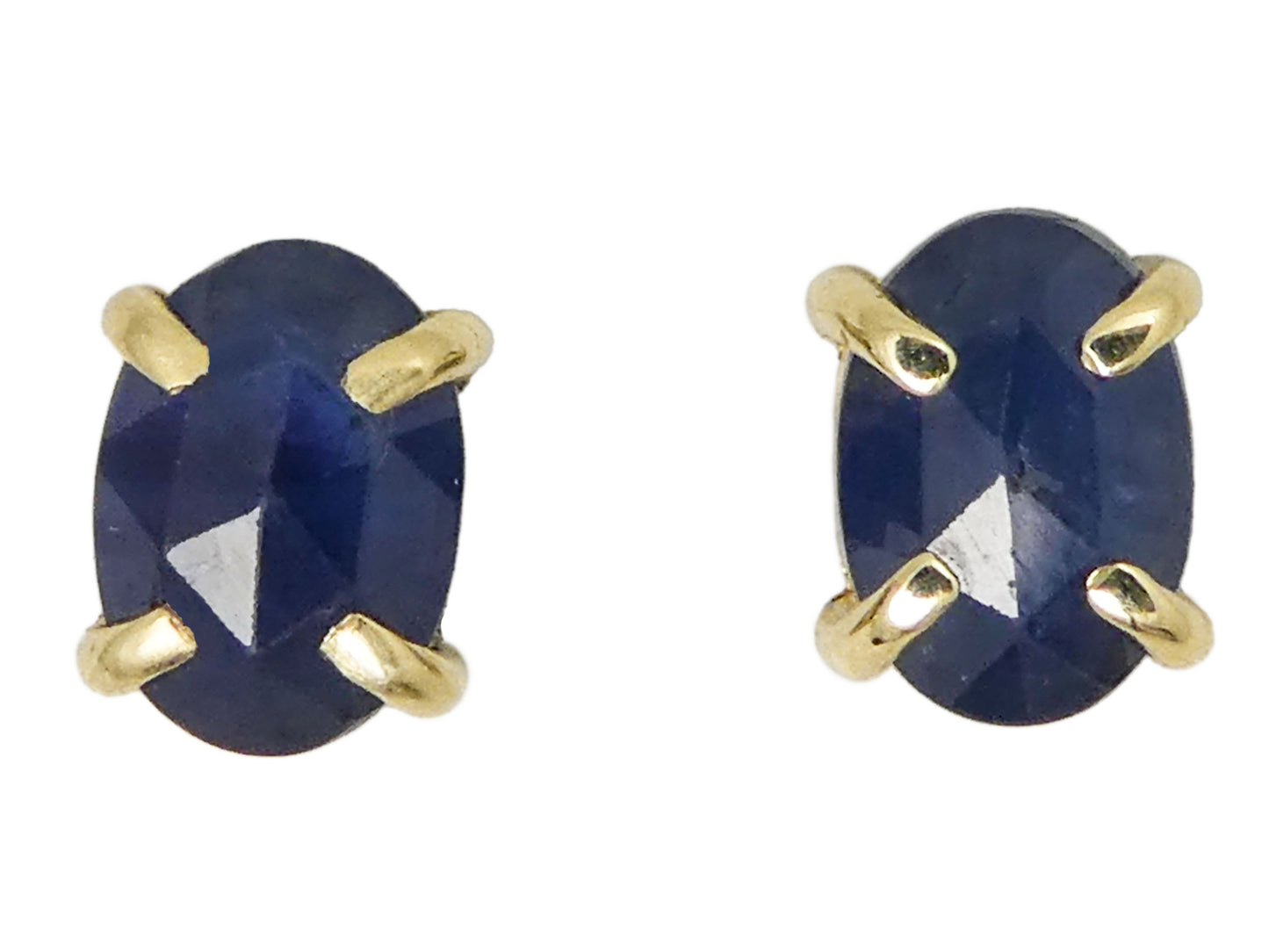 Oval Blue Sapphire 4-Prong Studs, 5x7mm rose cut ovals in 14k yellow gold