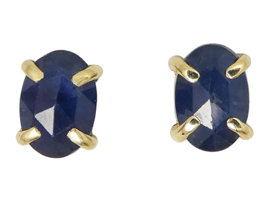 Oval Blue Sapphire 4-Prong Studs, 5x7mm rose cut ovals in 14k yellow gold