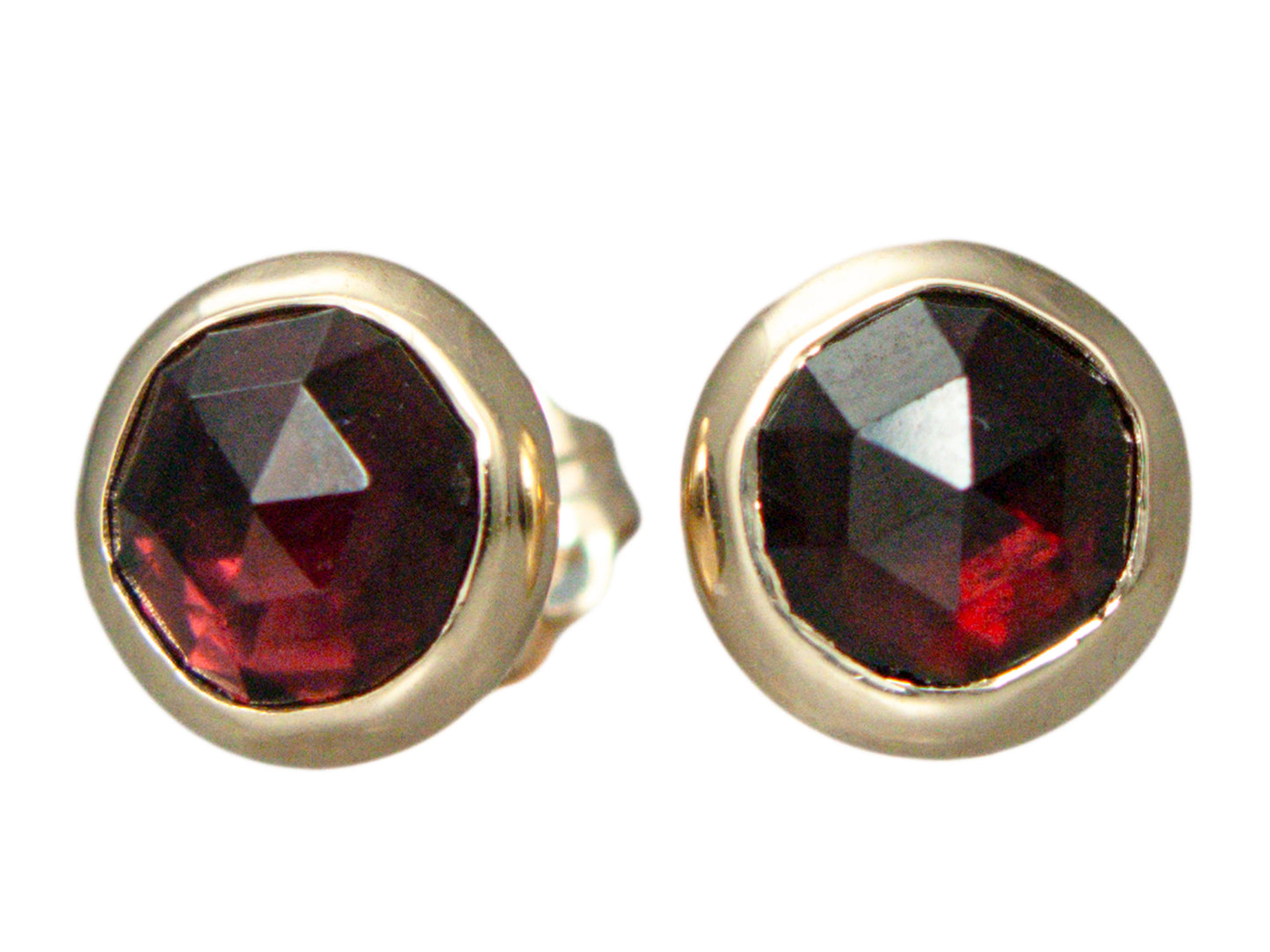 6mm Rose-Cut Garnet 14k Gold Round Bezel Studs