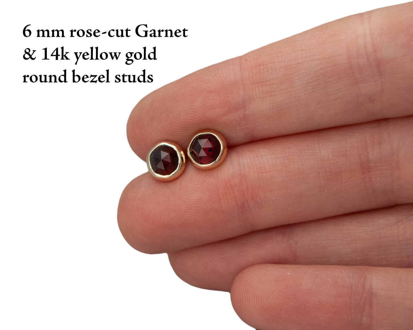 6mm Rose-Cut Garnet 14k Gold Round Bezel Studs