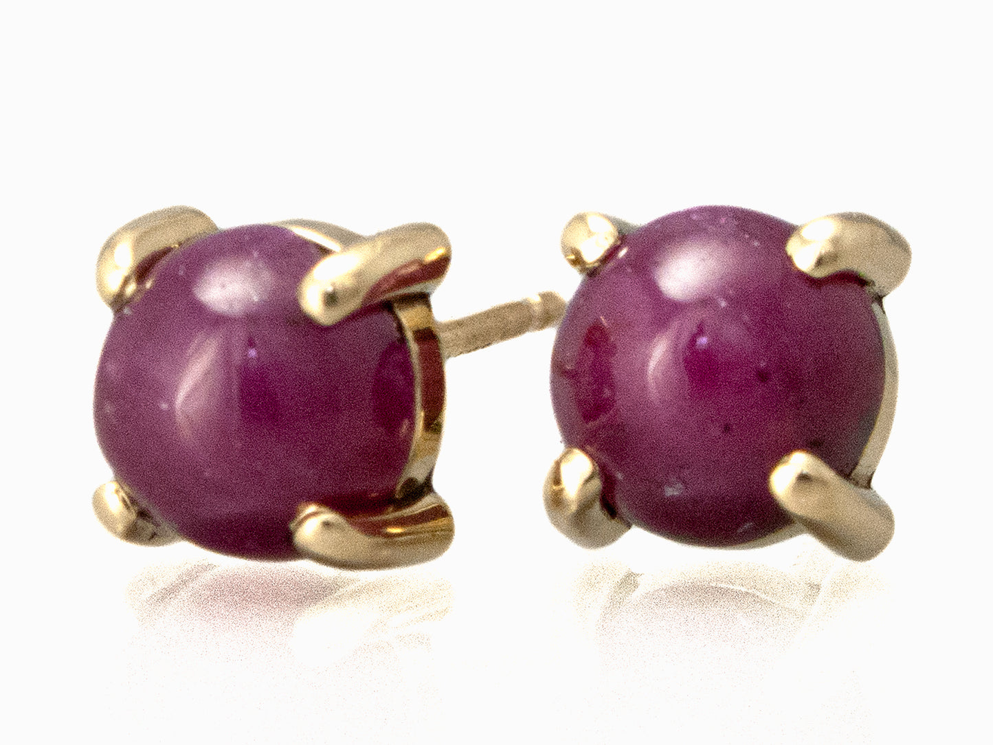 Four Prong Ruby Cabochon Studs in 14k Yellow Gold | 6 mm round natural ruby cabochon earrings