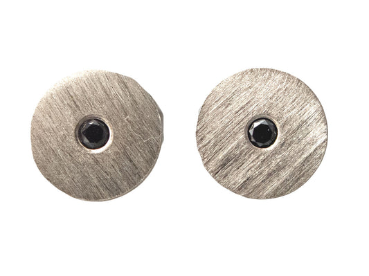 Black Diamond Rose Gold Disk Studs 6mm circle earrings with flush set diamond accents