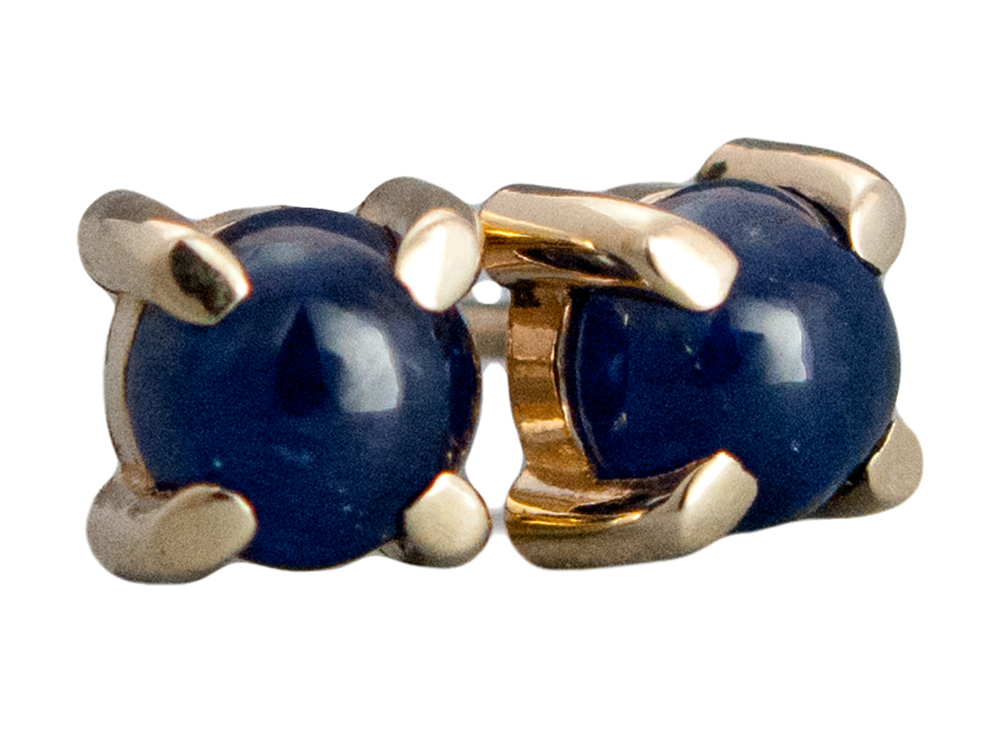 Blue Sapphire Cabochon 4 Prong Studs in 14k Gold - 4mm Round cabochon earrings in 14k rose, yellow or white gold