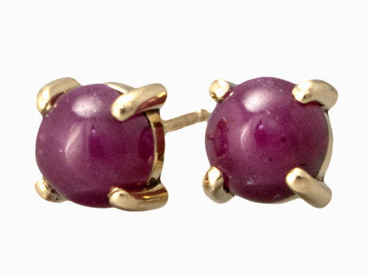 Four Prong Ruby Cabochon Studs in 14k Yellow Gold | 6 mm round natural ruby cabochon earrings