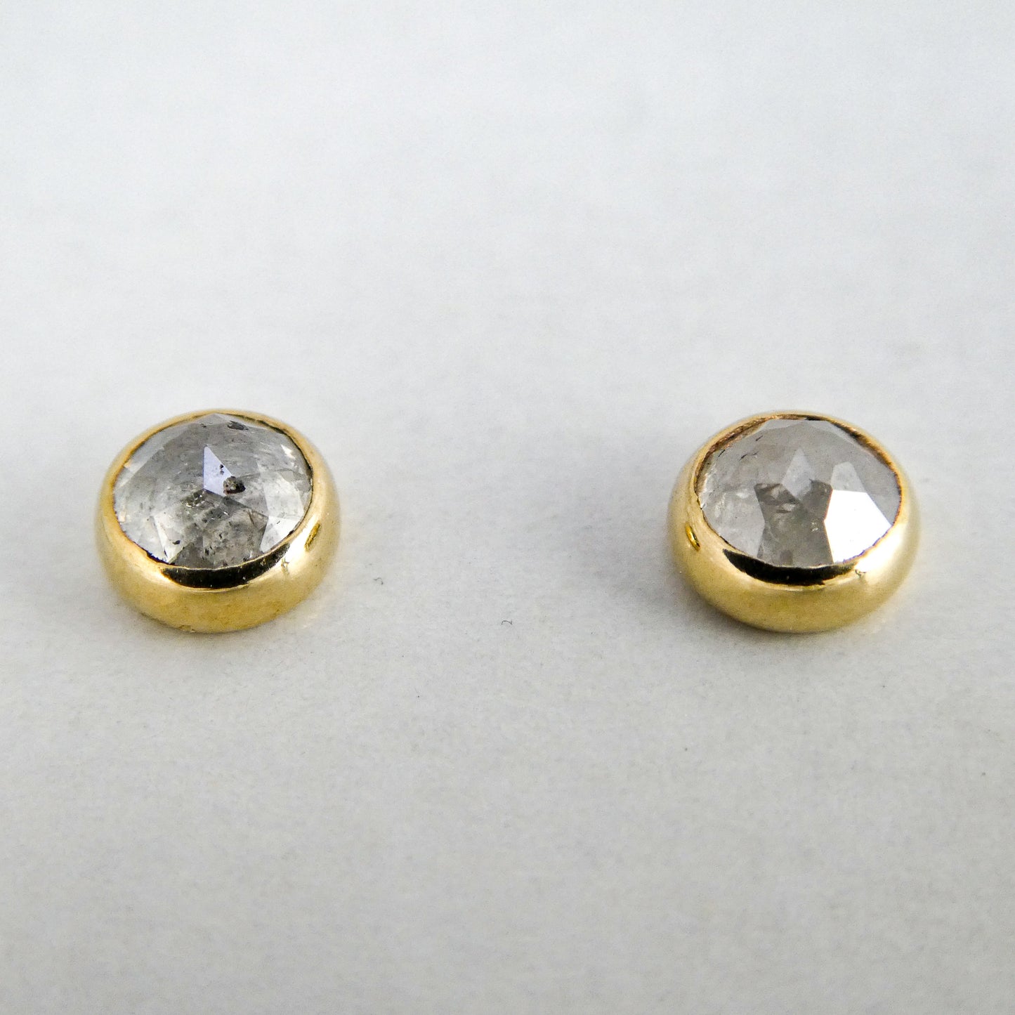 Ice White Rose-Cut Diamond Studs in 14k Yellow Gold Bezels, 0.64 carat and Ready to Ship