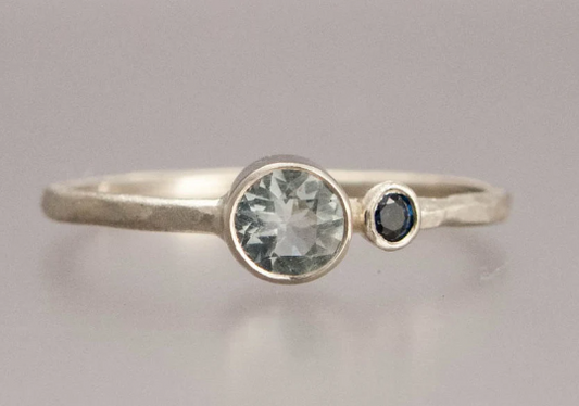 Two-Stone Aquamarine and Sapphire Ring in 14k White Gold | Moi et Petite Toi