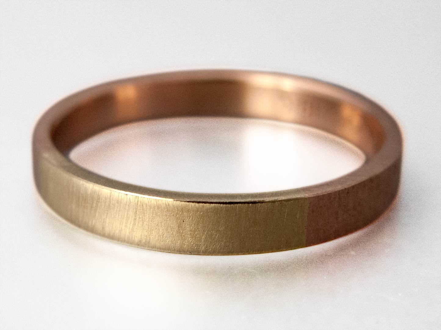 Wide Flat Two Tone Gold Wedding Ring - Opposites Attract Band 75/25  mix of 14k White, Yellow or Rose Gold, 3mm-6mm width