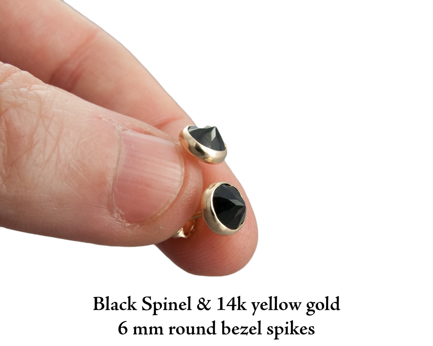 Black Spinel and Gold Spikes - 6mm solid 14k yellow gold Stud Earrings - Ready to Ship