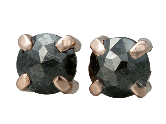 Rose Cut Black Diamond and 14k Rose Gold Studs, 0.77 carat, Ready to Ship