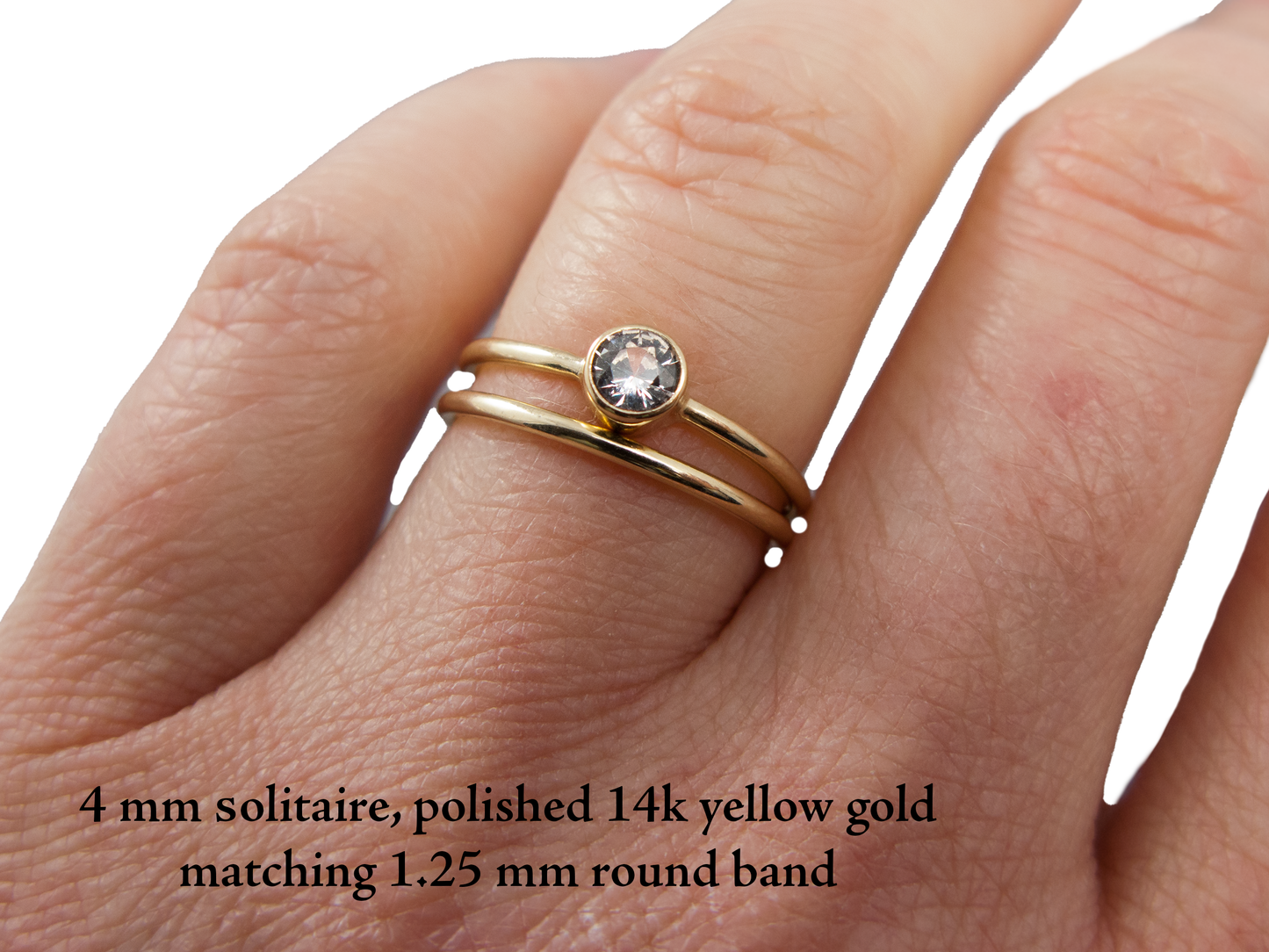 Solitaire Diamond Engagement Ring - 3mm-5mm Reclaimed Diamond in a Straight Bezel and a 1.3mm Round Band in 14k Gold
