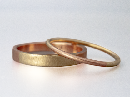 Wide, Flat, Two-Tone Gold Wedding Ring - Opposites Attract Band 75/25 mix of 14k White, Yellow or Rose Gold, 3mm-6mm width