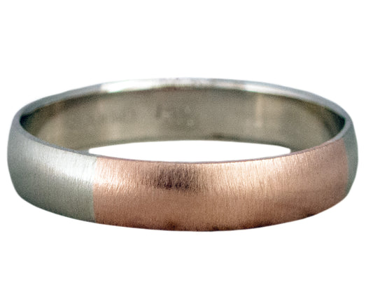 Wide Low Dome Two Tone Gold Wedding Ring - 3mm-6mm Opposites Attract band in a mix of white, yellow or rose gold