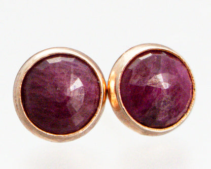 Ruby and Rose Gold Studs - 6mm Rubies in solid 14k rose gold bezels, posts and backs - Ready to Ship