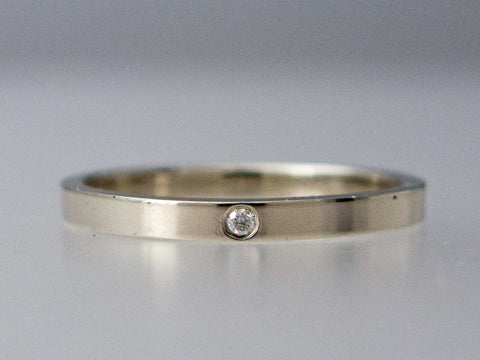 Classic Flat Wedding Ring with Flush Set Diamond