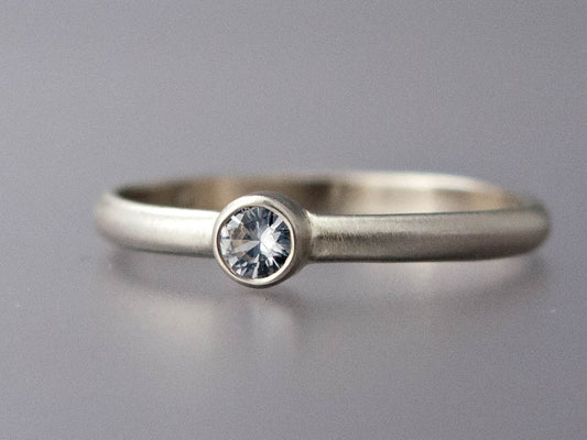 Moissanite Solitaire Engagement Ring in 14k Gold | 3mm-6mm Straight Bezel and a Classic 2mm Low Domed Band in 14k Gold