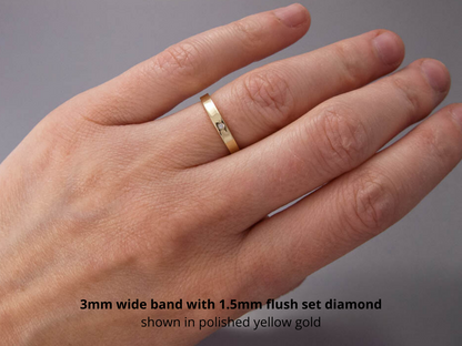 Wide Diamond Wedding Ring - Flat Band Custom Made in 14k rose, white or yellow gold