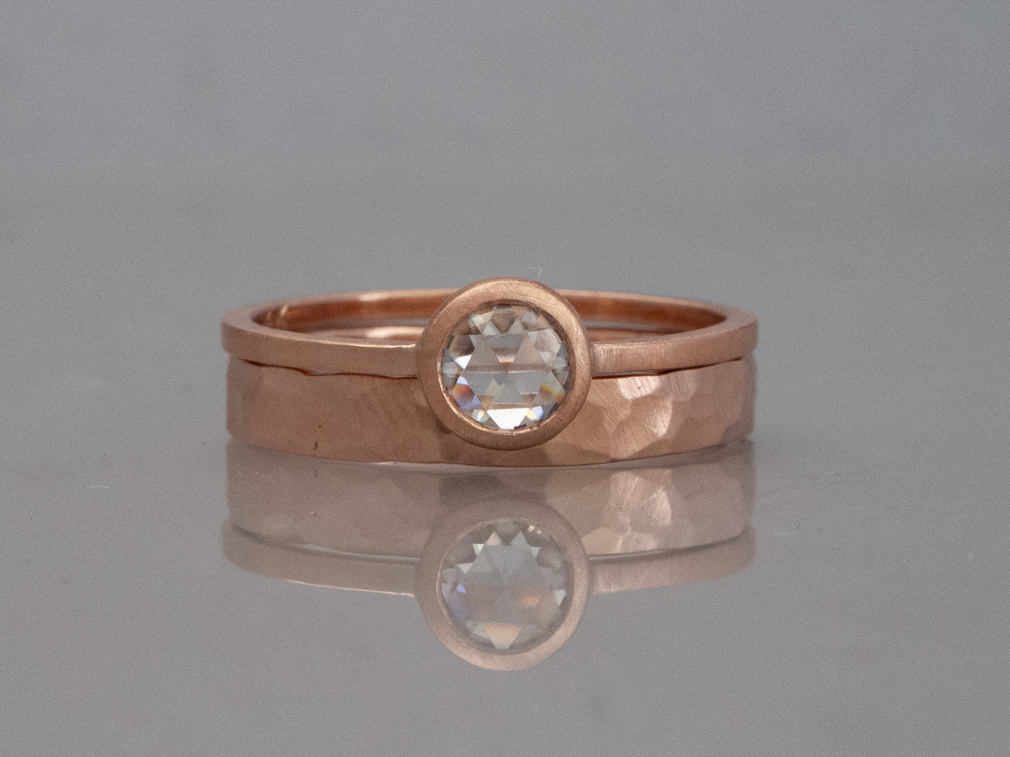 5mm Rose Cut Moissanite Engagement Ring in 14k Rose Gold Ready to Ship in Size 7
