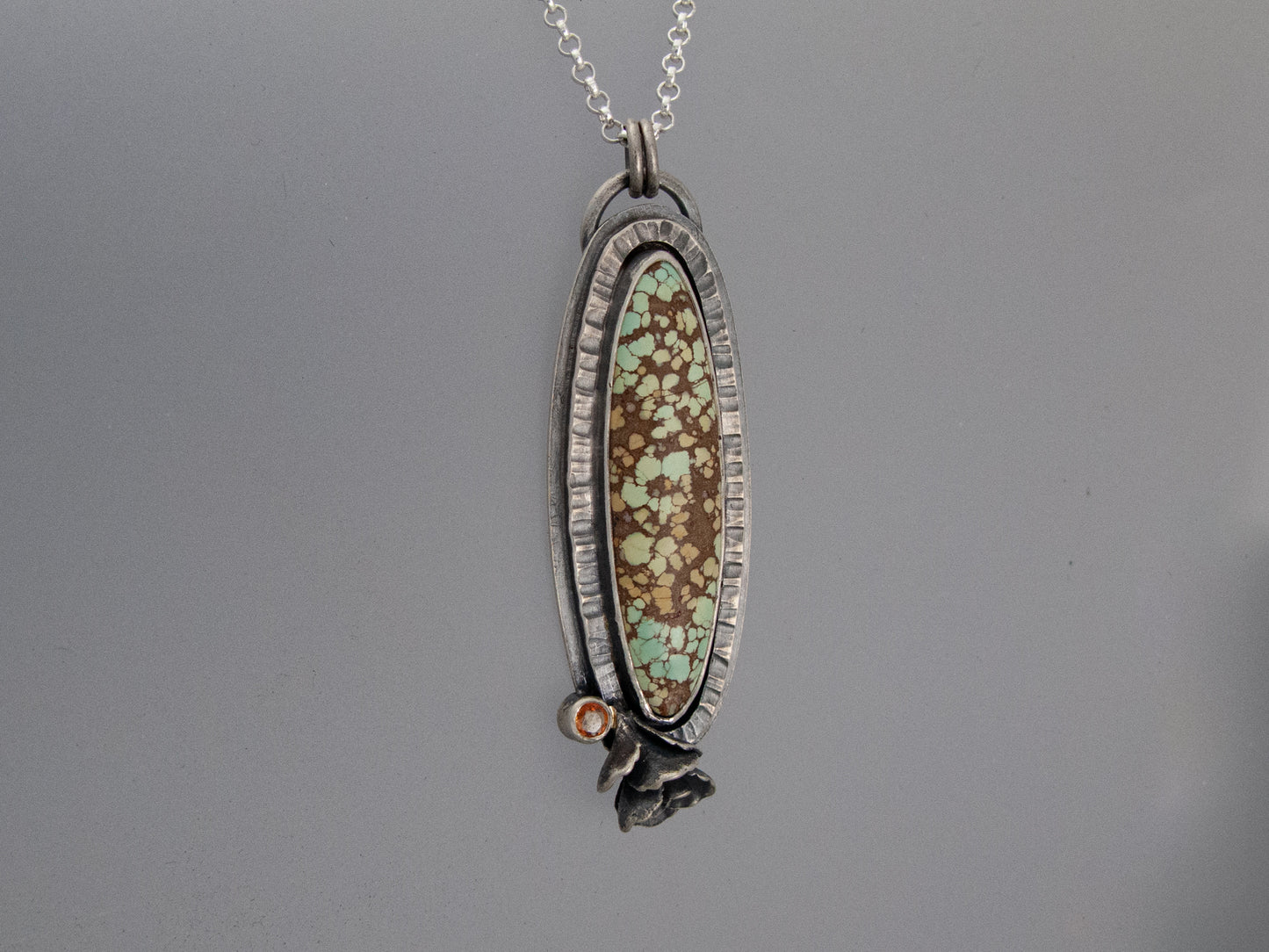 Turquoise and Golden Sapphire Necklace in Sterling Silver with a Hand Cast Succulent