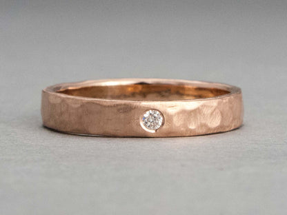 Wide Diamond Wedding Ring - Flat Band Custom Made in 14k rose, white or yellow gold