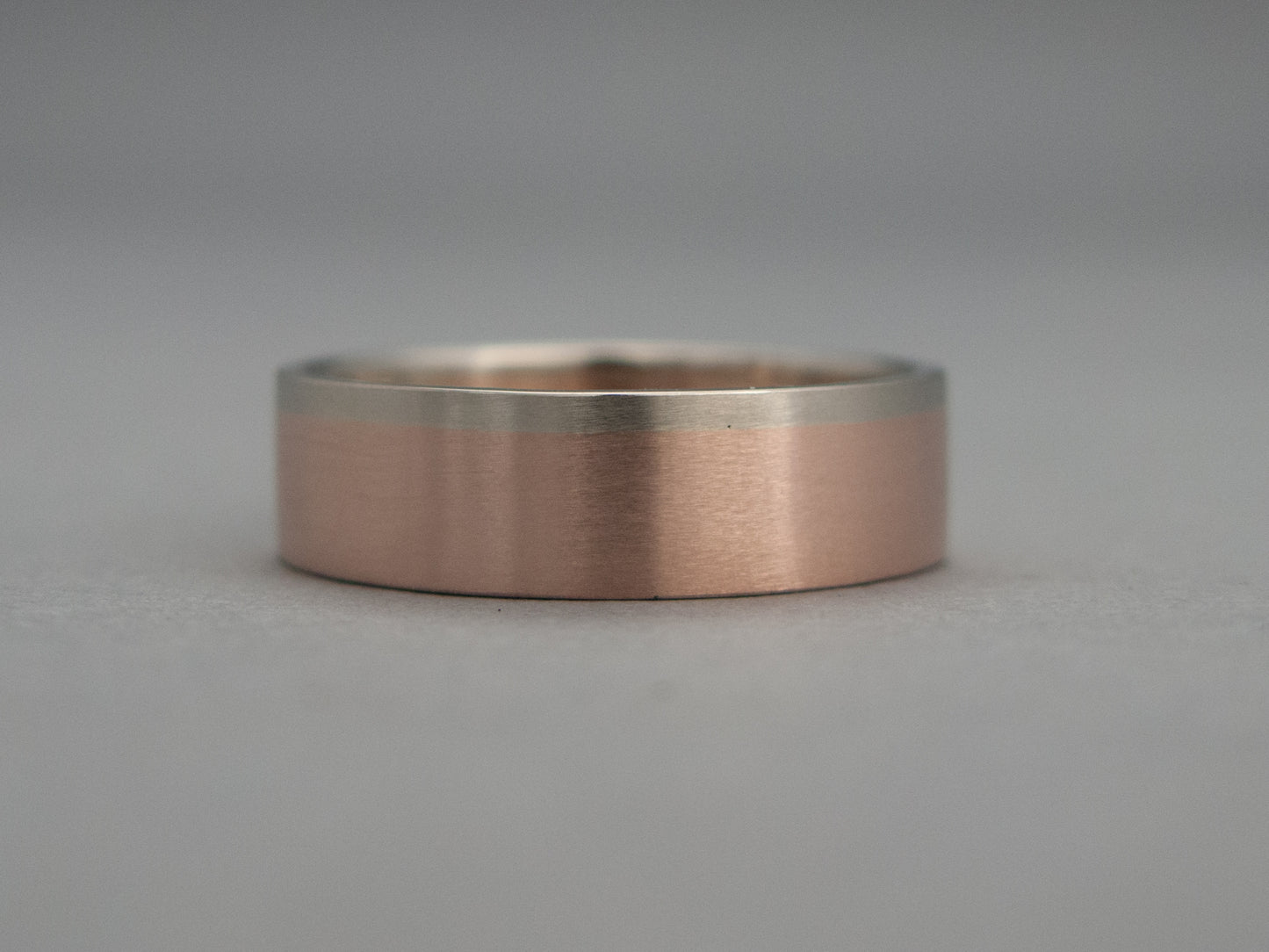 Part Of You Wide Flat Two Tone Gold Wedding Band - Choice of 3mm-8mm widths with a 1mm rail in contrasting white, rose or yellow gold