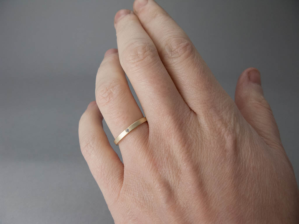 Classic Flat Wedding Ring with Flush Set Diamond