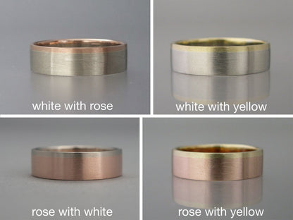Part Of You Wide Flat Two Tone Gold Wedding Band - Choice of 3mm-8mm widths with a 1mm rail in contrasting white, rose or yellow gold