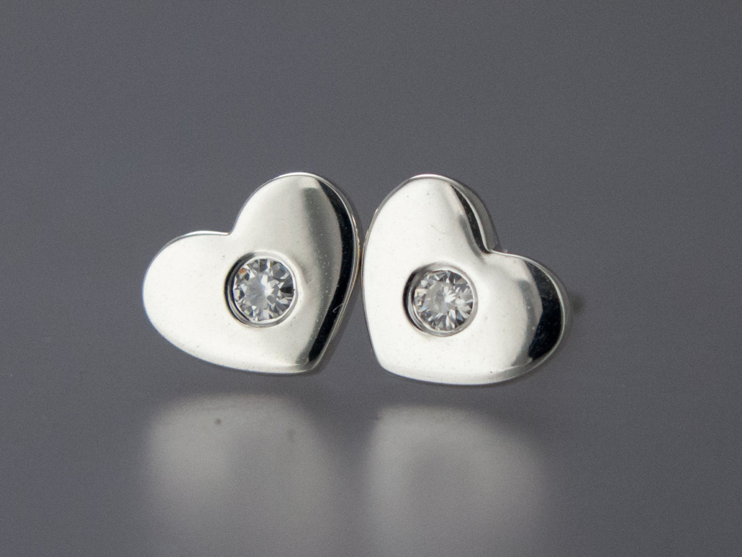 Heart Studs in Sterling Silver and Moissanite - Diamond Alternative Earrings