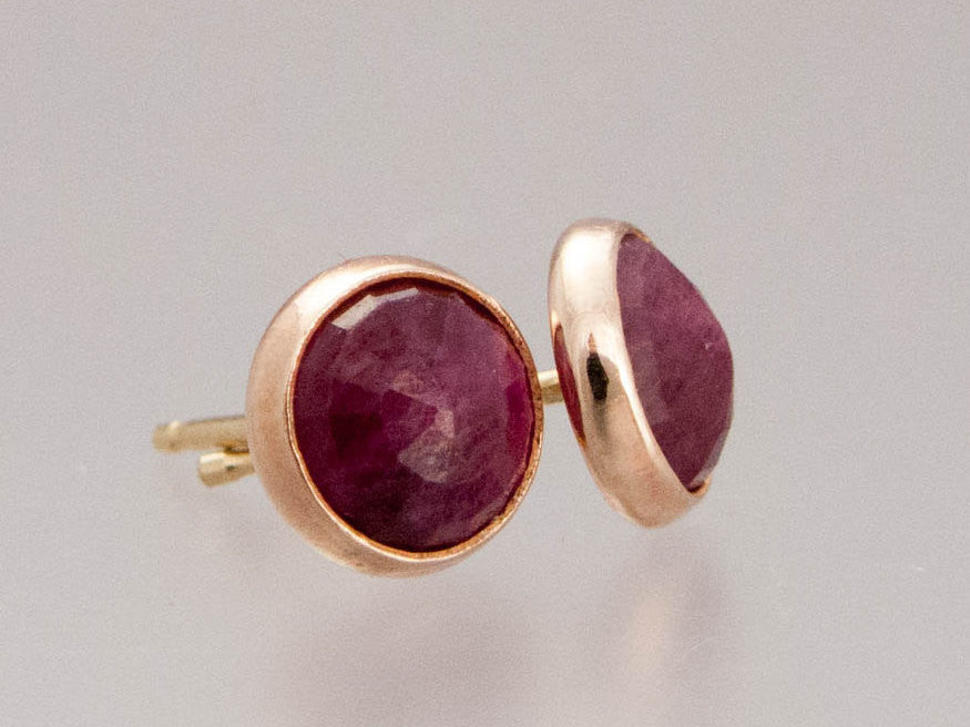 Ruby and Rose Gold Studs - 6mm Rubies in solid 14k rose gold bezels, posts and backs - Ready to Ship