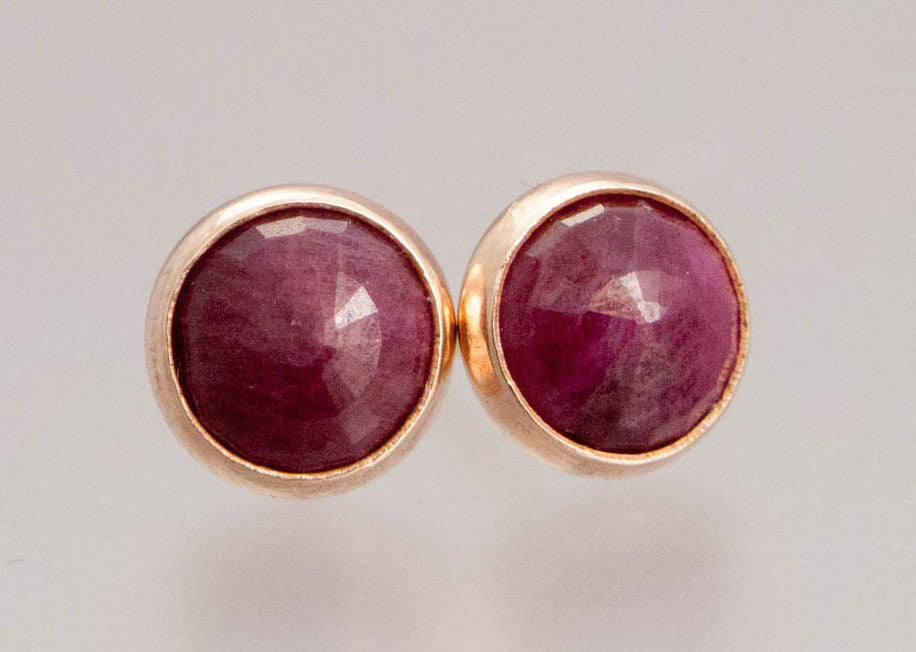 Ruby and Rose Gold Studs - 6mm Rubies in solid 14k rose gold bezels, posts and backs - Ready to Ship