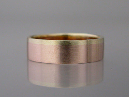 Part Of You Wide Flat Two Tone Gold Wedding Band - Choice of 3mm-8mm widths with a 1mm rail in contrasting white, rose or yellow gold