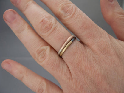 Mixed Silver and Gold Half Round Band, 2 mm wide Opposites Attract ring in a mix of sterling silver and 14k yellow or rose gold