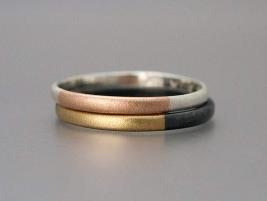 Mixed Silver and Gold Half Round Band, 2 mm wide Opposites Attract ring in a mix of sterling silver and 14k yellow or rose gold