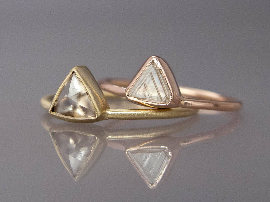 Custom Rough Triangle Diamond in 14k Gold Engagement Ring - Choose your own Raw Macle Diamond