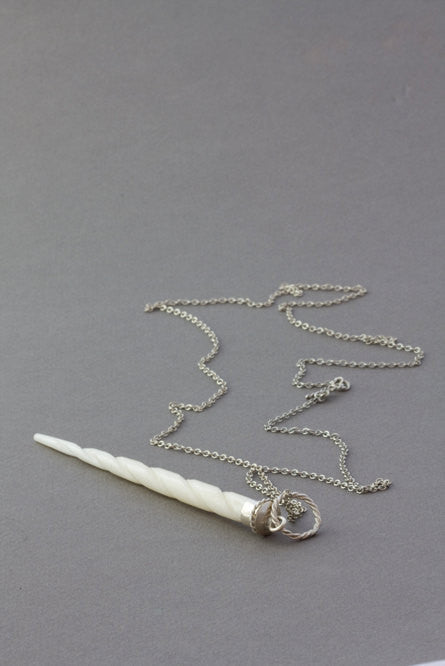 Narwhals Are Unicorns Too - Carved Bone Horn Necklace in Sterling Silver