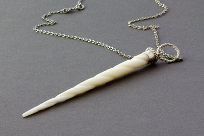 Narwhals Are Unicorns Too - Carved Bone Horn Necklace in Sterling Silver
