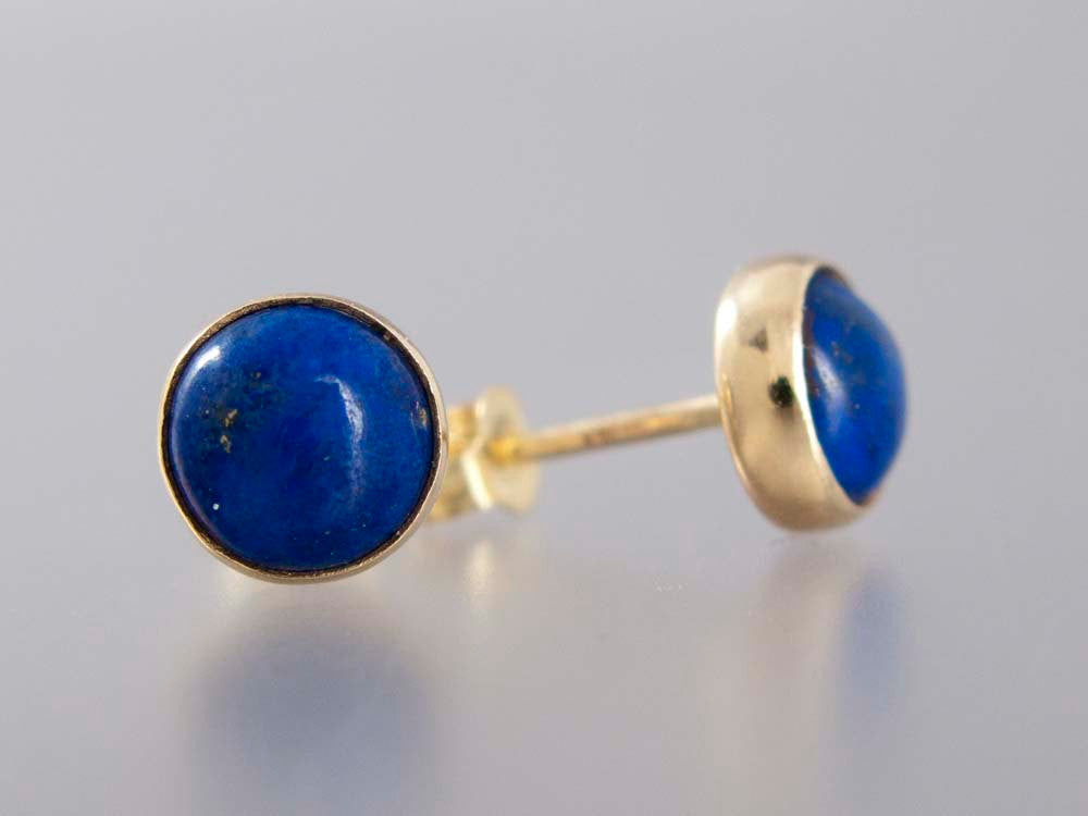 Lapis Lazuli Gold Stud Earrings, 6mm solid 14k gold settings, posts and backs