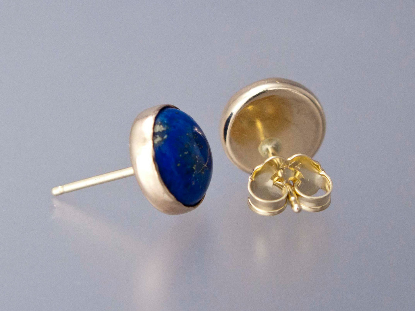 Lapis Lazuli Gold Stud Earrings - 8mm solid 14k gold settings, posts and backs
