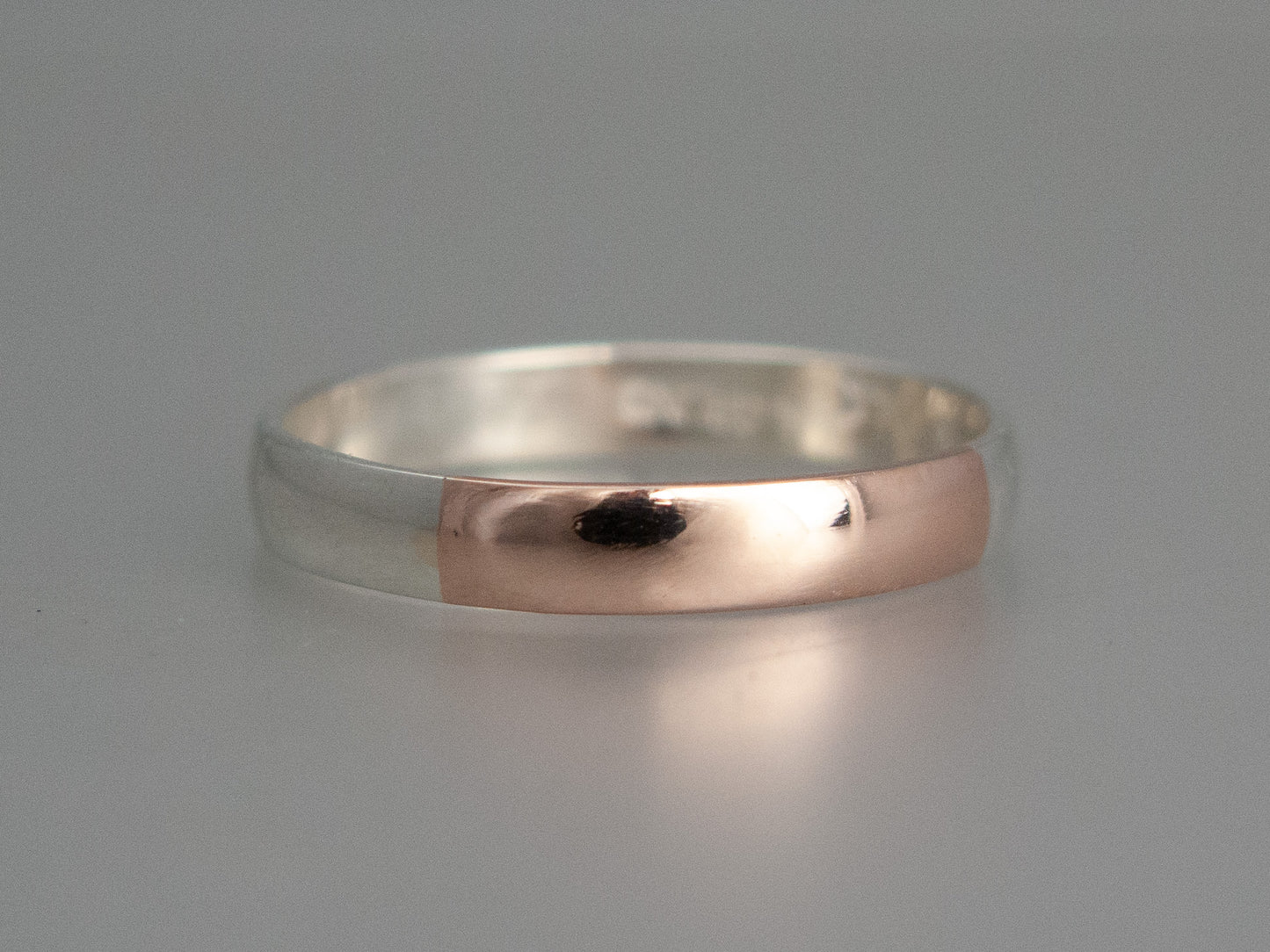 Wide Mixed Metals Wedding Band | Low Domed Band in Sterling Silver with 14k Rose or Yellow Gold