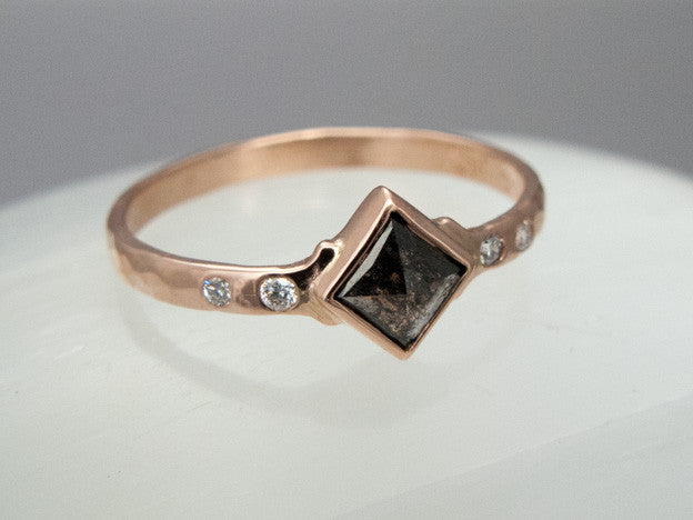 White Gold Black Diamond Sq Halo Engagement Ring - 14k Princess 1.63ctw  Treated - Wilson Brothers Jewelry